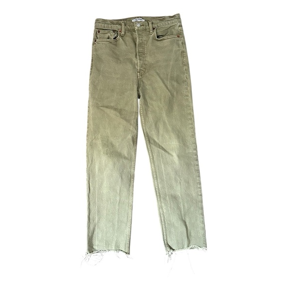 RE/DONE 70s Ultra High Rise Stove Pipe Raw Washed Sage Jeans Size 28 - Picture 2 of 8